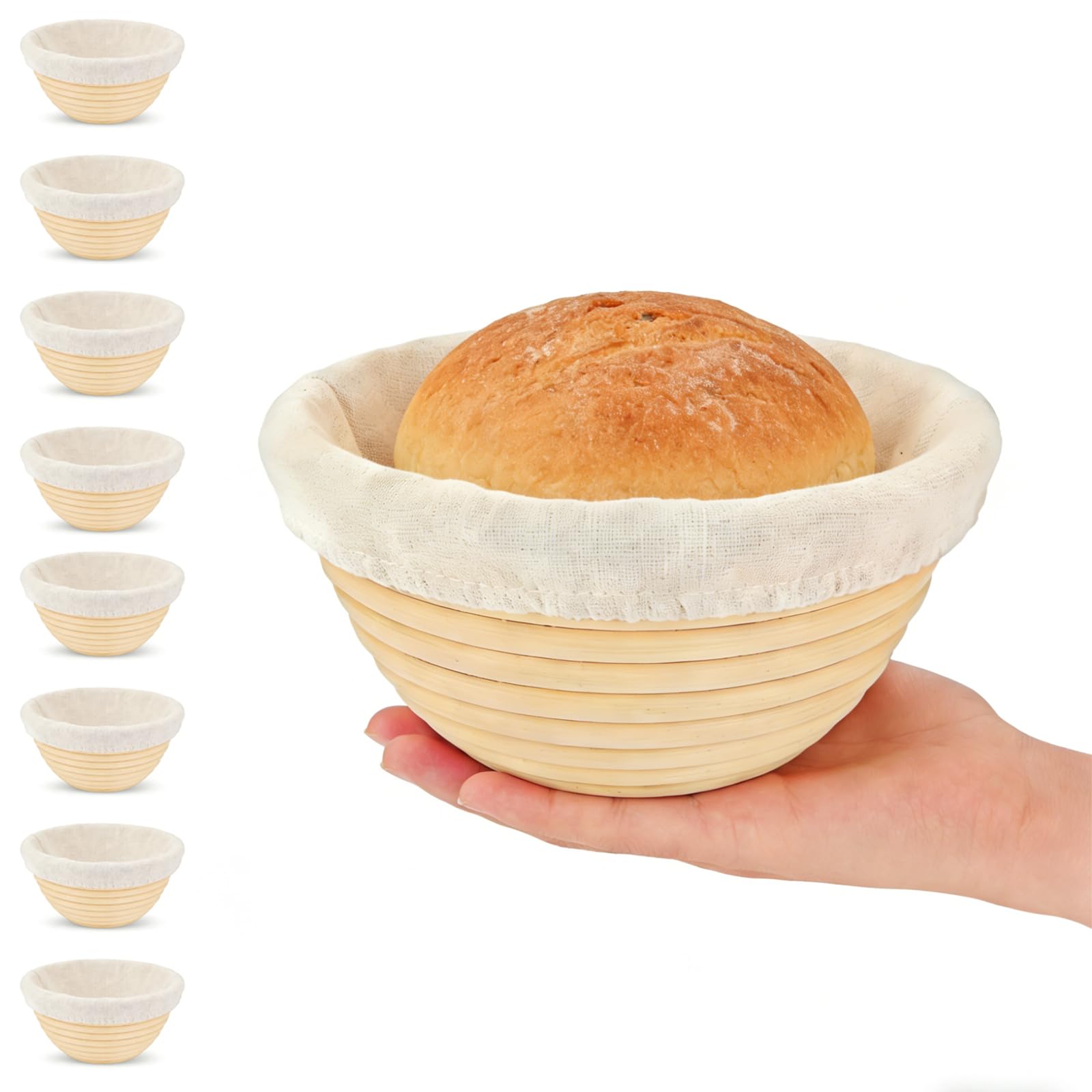 8PCS Banneton Basket for Bread Bowls, Banneton Basket for Sourdough Bread Baking, Banneto-n Baske-t with Cloth Lining, Mini Sourdough Brea-d Baking Supplies (13CM/5.12IN)