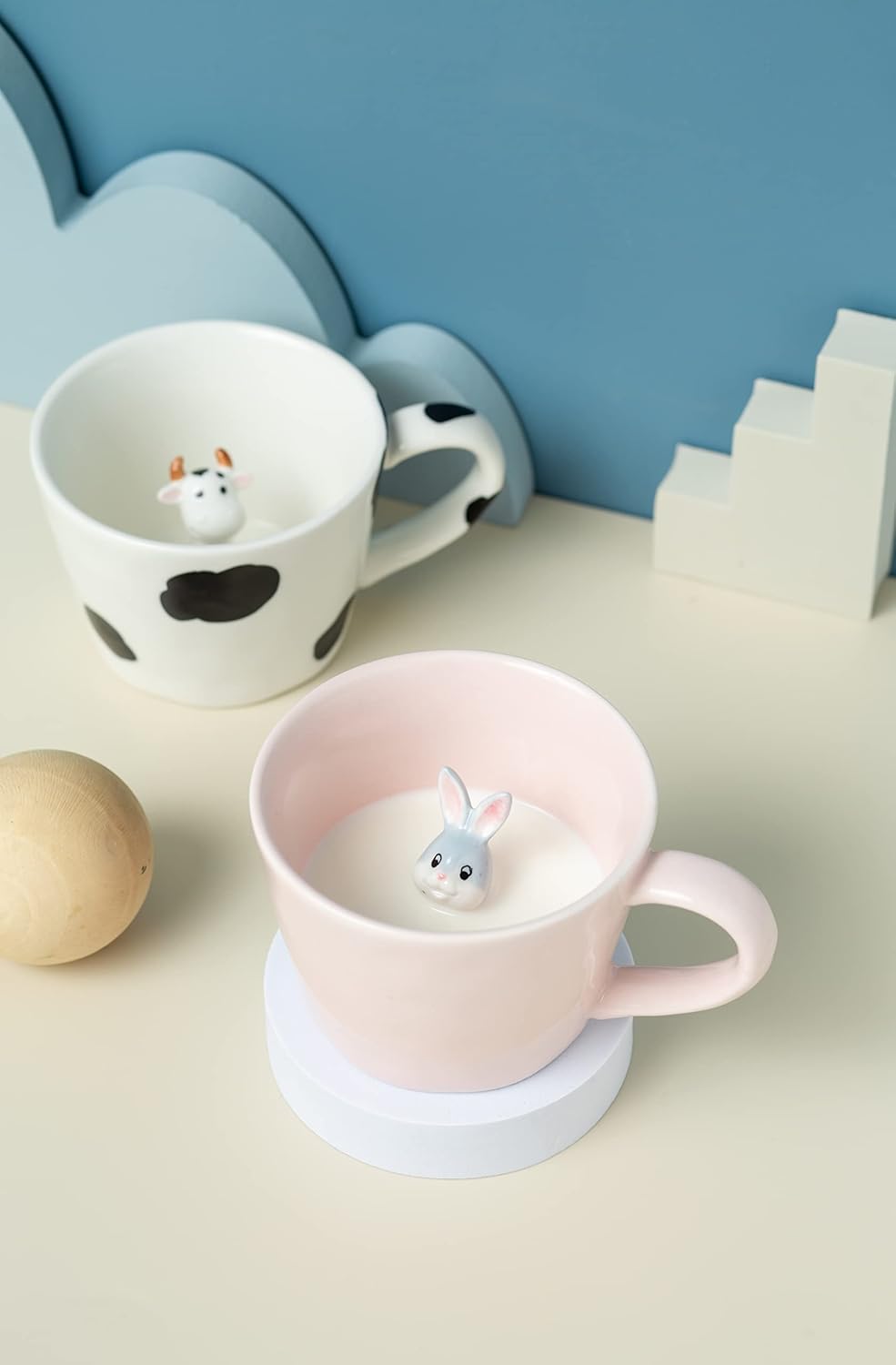 DIHOclub Rabbit Ceramic Cup Hidden 3D Animal Inside Mug,Cute Cartoon Bunny Handmade Figurine Mugs,Easter Gifts,12 OZ (Pink) - Image 9