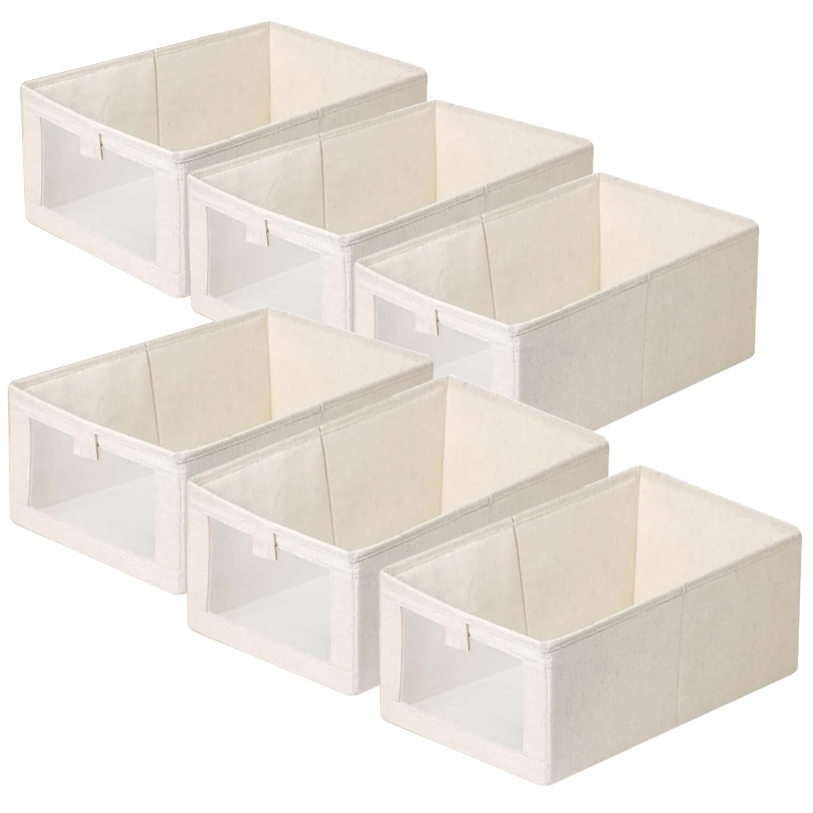 Wardrobe Storage Organiser Foldable - 6Pcs Drawer Organiser Clothes Fabric Storage Boxes Bin with Clear Window Shelf Stackable Clothing Storage Boxes for Underwear Jeans Pants Shirts Leggings Toy