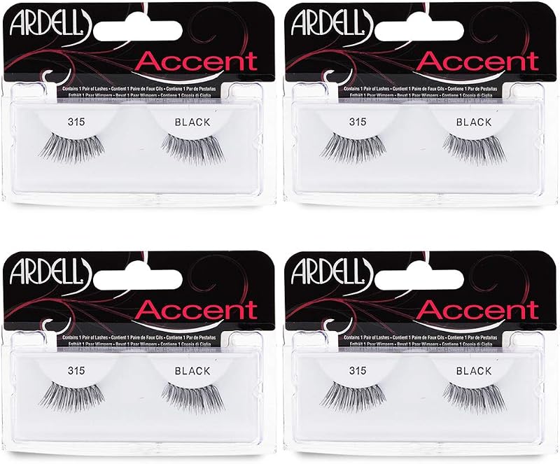 Cílios Postiços Ardell Accent 315, meio cílio com efeito cat eye, pacote com 4