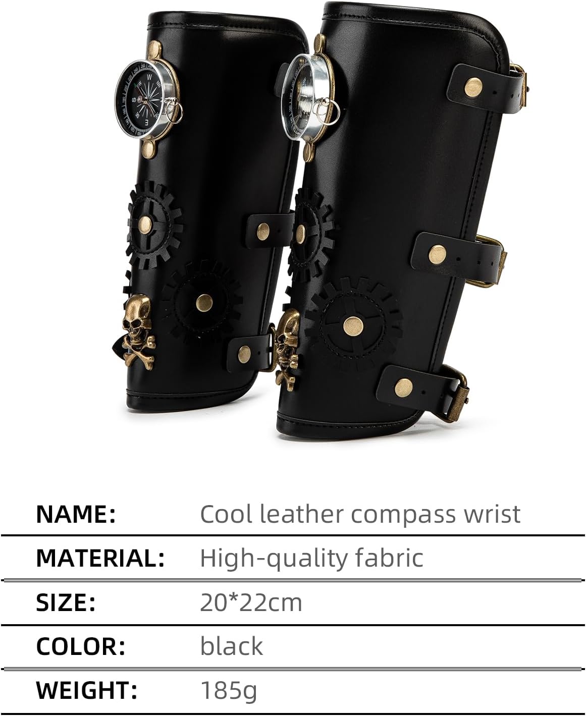 SV SENVAN Steampunk Compass Wrist Guard 1pc- Renaissance Adjustable PU Wrist for Cosplay, Costume & Gothic Fashion (Black)(A single)
