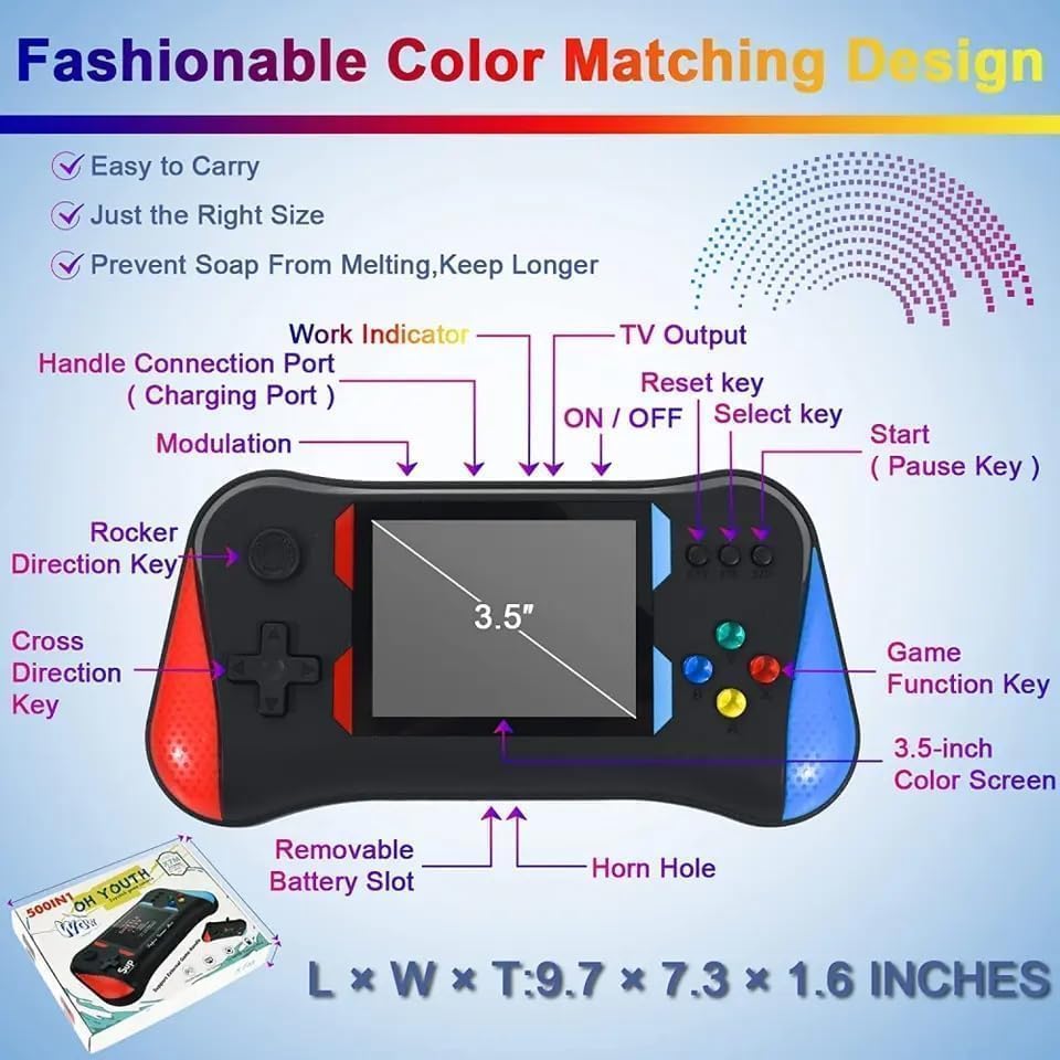 Image of NextTech UHD Retro Handheld Game Console | Built-in Classic Games | Mini Portable Video Game Player for Kids & Adults | Plug & Play Gaming Device | Random Color