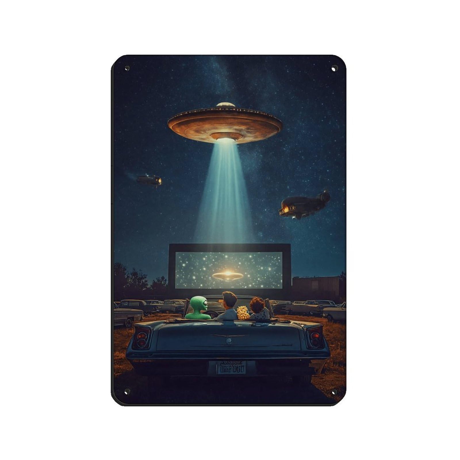 Retro UFO Drive-In Movie Night Retro Poster Metal Tin Sign Chic Art Retro Iron Painting Bar People Cave Cafe Family Garage Poster Wall Decoration 8x12inch(20x30cm)