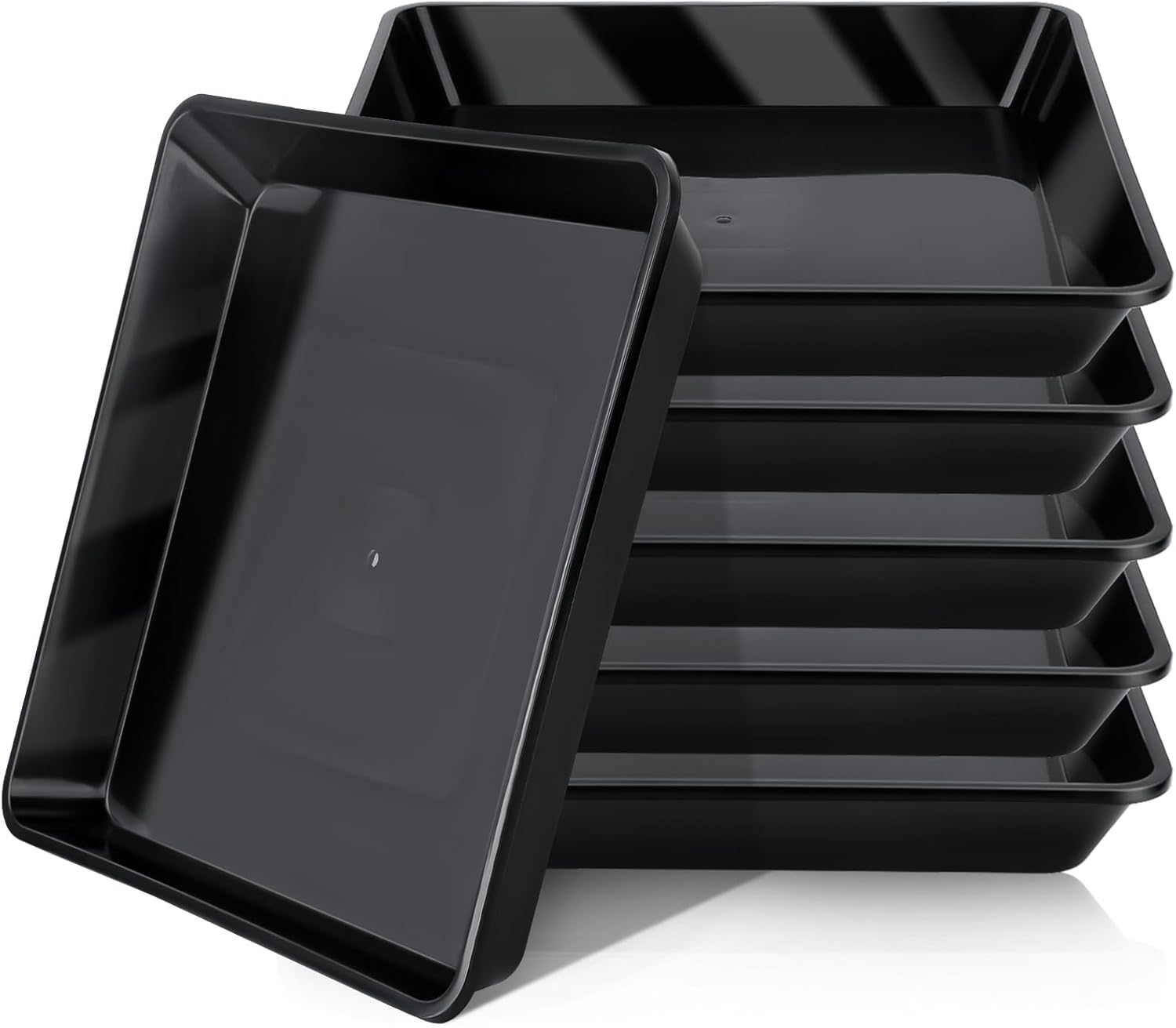 GREANER 6 Packs Square Plant Saucer, Plant Water Dray Tray, Durable Thick Plant Pot Dish for Flower Pot, Plastic Plant Tray to Catch Water for Indoor Outdoor(10 Inch, Black)