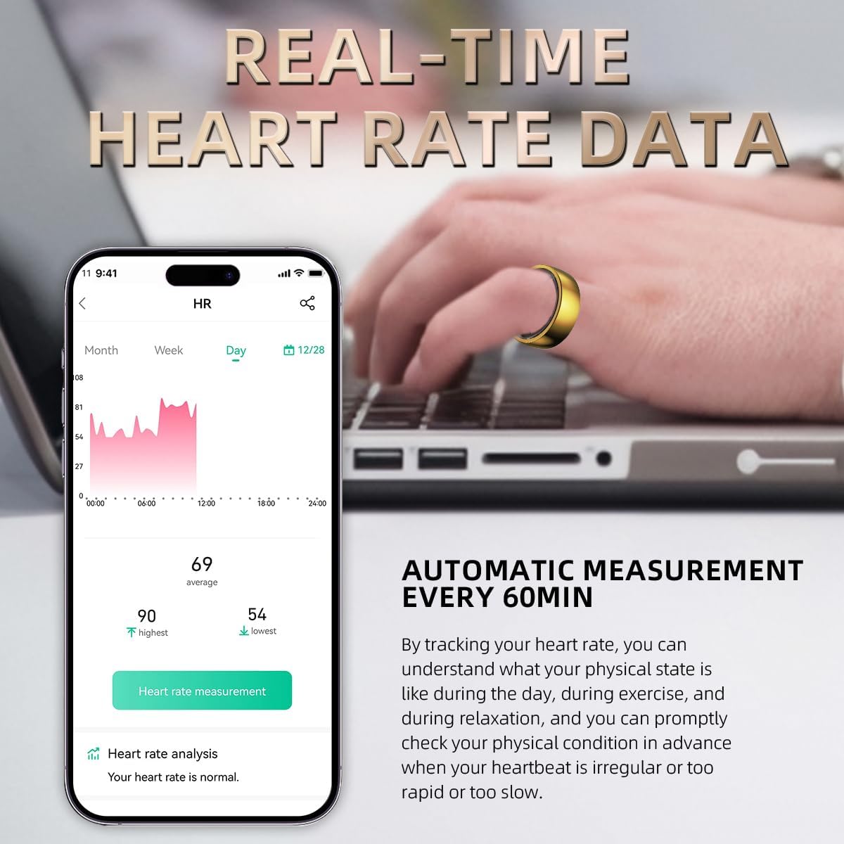 Smart Rings for Men Women Fitness Tracker Heart Rate Monitor Health Ring Blood Pressure Blood Oxygen Sleep Tracker Fitness Ring Pedometer Step Counter Waterproof Smart Ring for Android iOS Phones - Image 4
