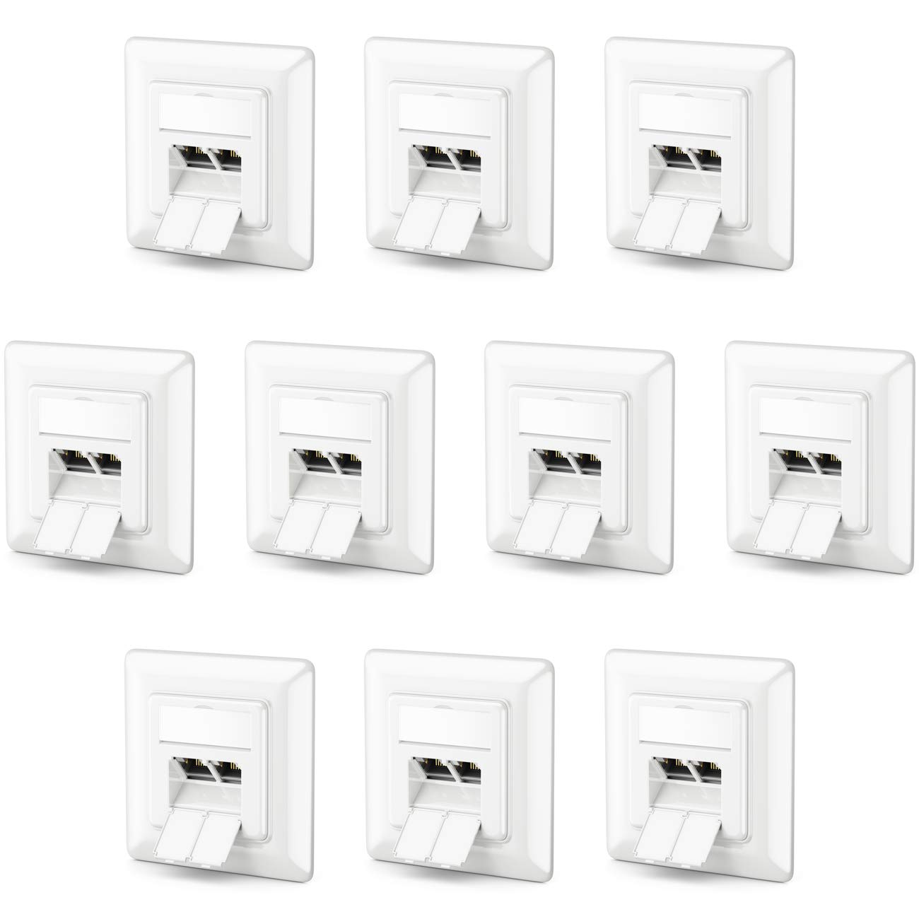deleyCON Toma de Red CAT6a - 2x RJ45 Blindado Montaje Empotrado Ethernet 10 Gbit - Cable de Conexión e Instalación LAN - Blanco | Blindado, montaje empotrado, 10 Gb Ethernet red LAN Lata, cable de conexión, cable de red y cable de instalación