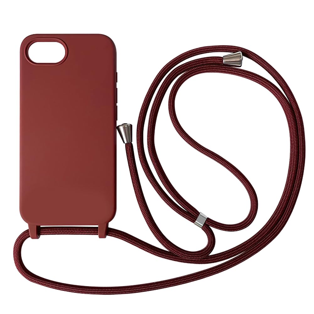 Funda Compatible con iPhone 16(6.1"),Ajustable Collar Correa de Cuello Cordón Cuerda Carcasa TPU Bumper Silicona Skin Caso para iPhone 16(6.1")-Rojo — view 16
