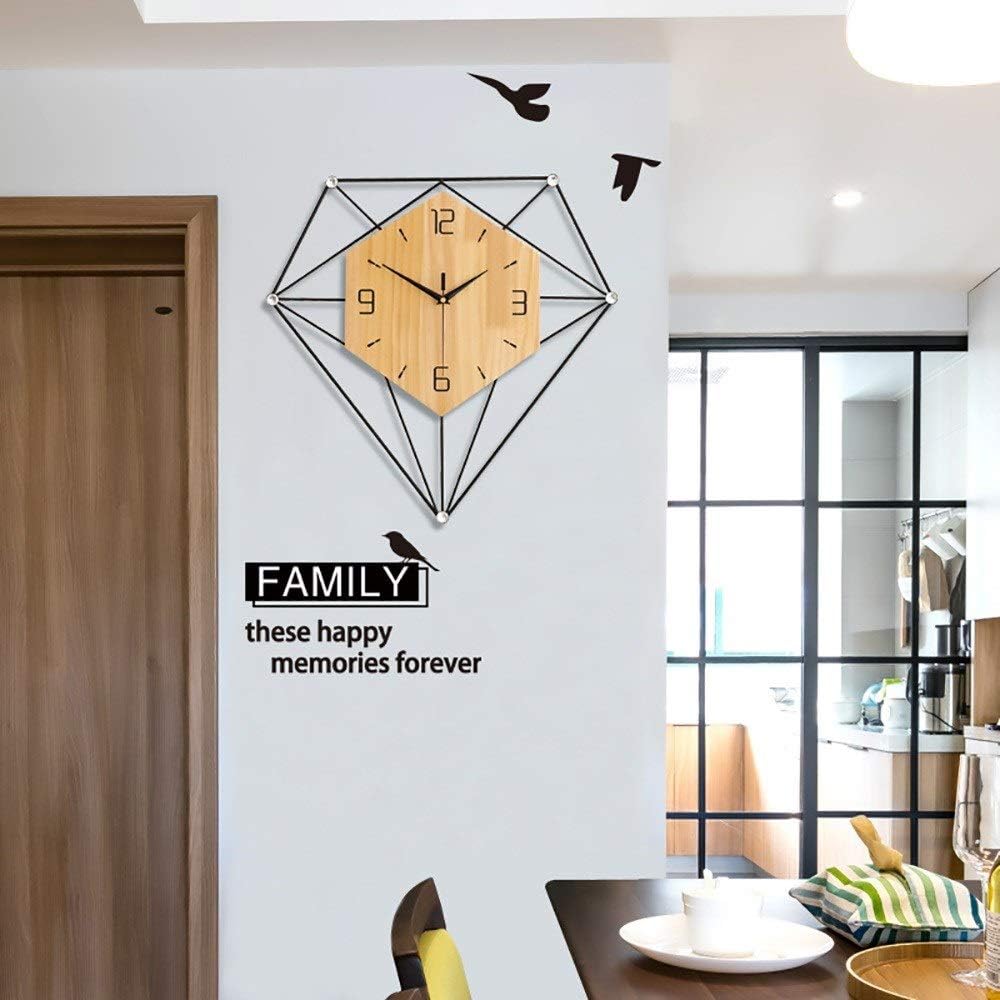 Wall Clocks Nordic Minimalist Diamond Shape Iron Wooden Clocks Creative Living Room Dining Room Bedroom Wall Clock Fashion Corridor Decoration Mute Wall Charts