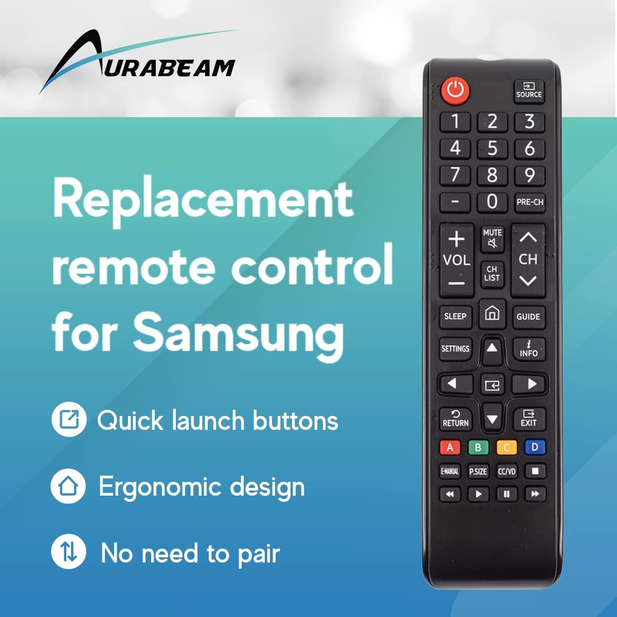 Aurabeam BN59-01301A Replacement LED TV Remote Control for Samsung N5300, NU6900, NU7100, NU7300 (2019 Models)