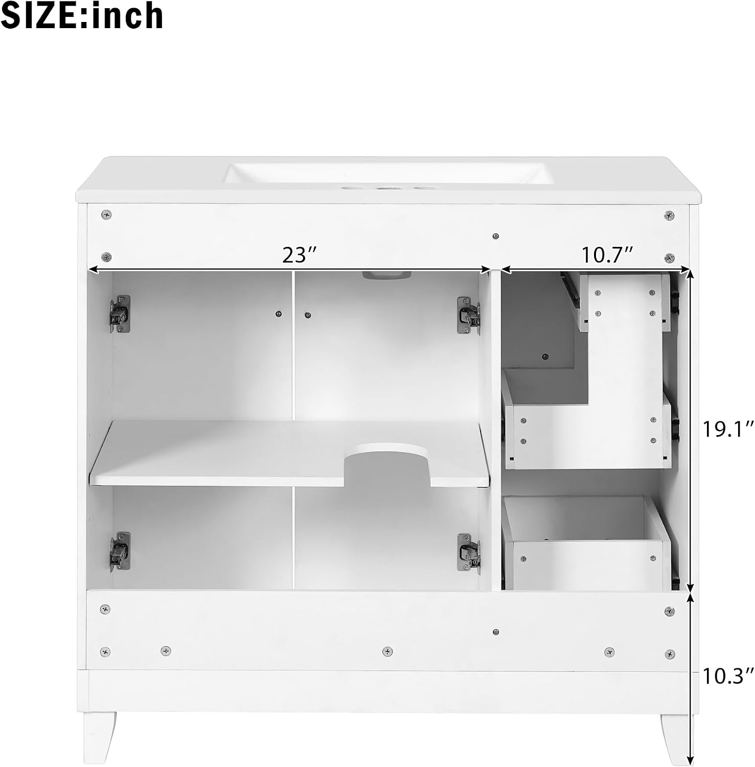 36" Bathroom Vanity with Ceramic Sink, Standard and Double-Layer Drawers, Soft Close Doors, Adjustable Shelves, Modern Storage Cabinet for Small and Medium Bathrooms