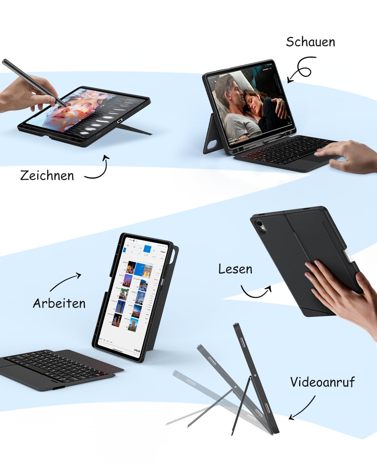 CACOE Hülle mit Tastatur für Samsung Galaxy S11 2025 11 Zoll (SM-X730/X736B) mit Touchpad, 7-Farbige Beleuchtung Abnehmbare Kabellose Ultraleichte Tastatur, Schwarz