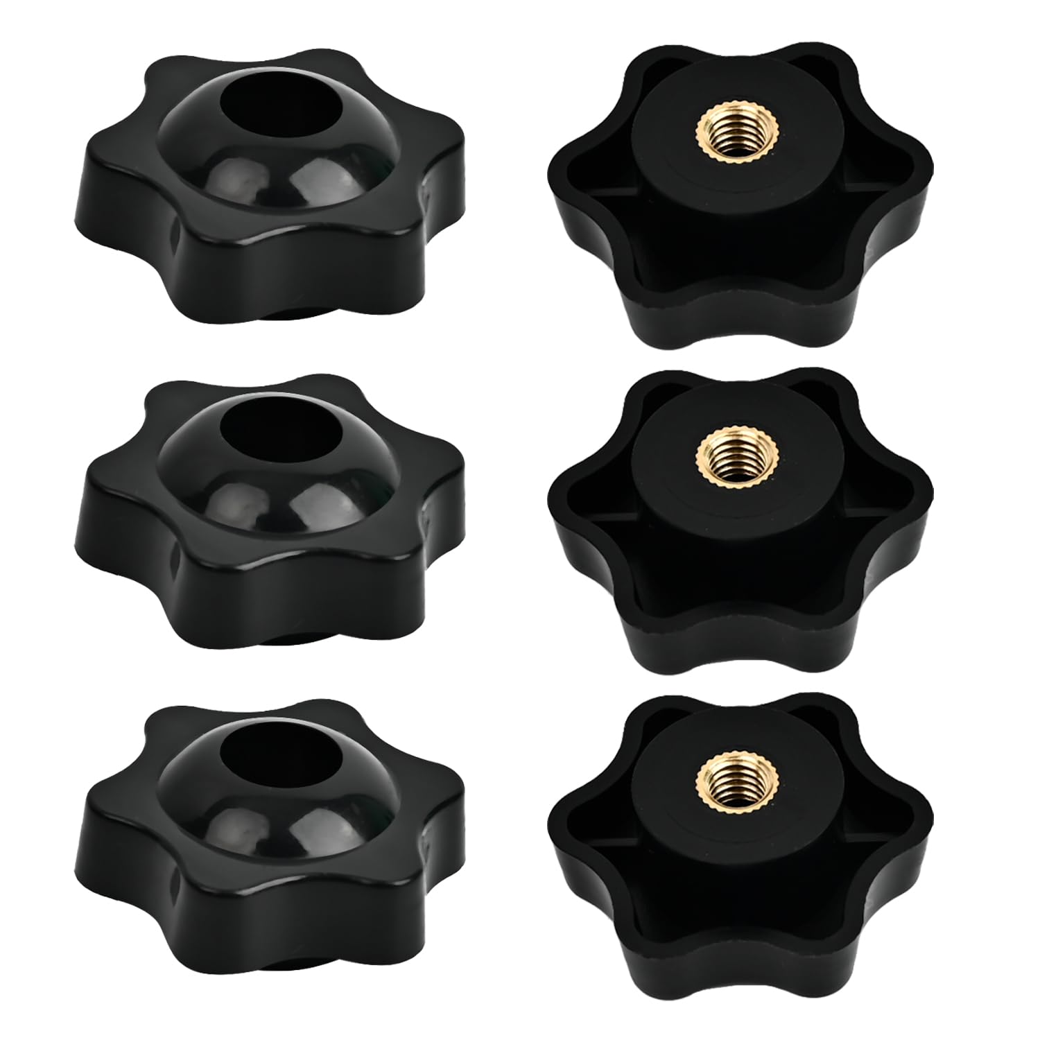 M6 x 38mm Clamping Nuts, 6 Pcs Star Clamping Nuts Knob Grip Screw Plastic Star Nut | Handle Wing Nut for Machines Systems Fitness Equipment Furniture Machine Tools
