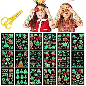MARSEE Weihnachten Tattoos Kinder 16 Blätter, Temporäre Tattoos für Kinder Im Dunkeln Leuchtende Wasserfest Cartoon Tattoo, Kinder Tattoos Jungen Kindergeburtstag Mitgebsel Party Dekorieren