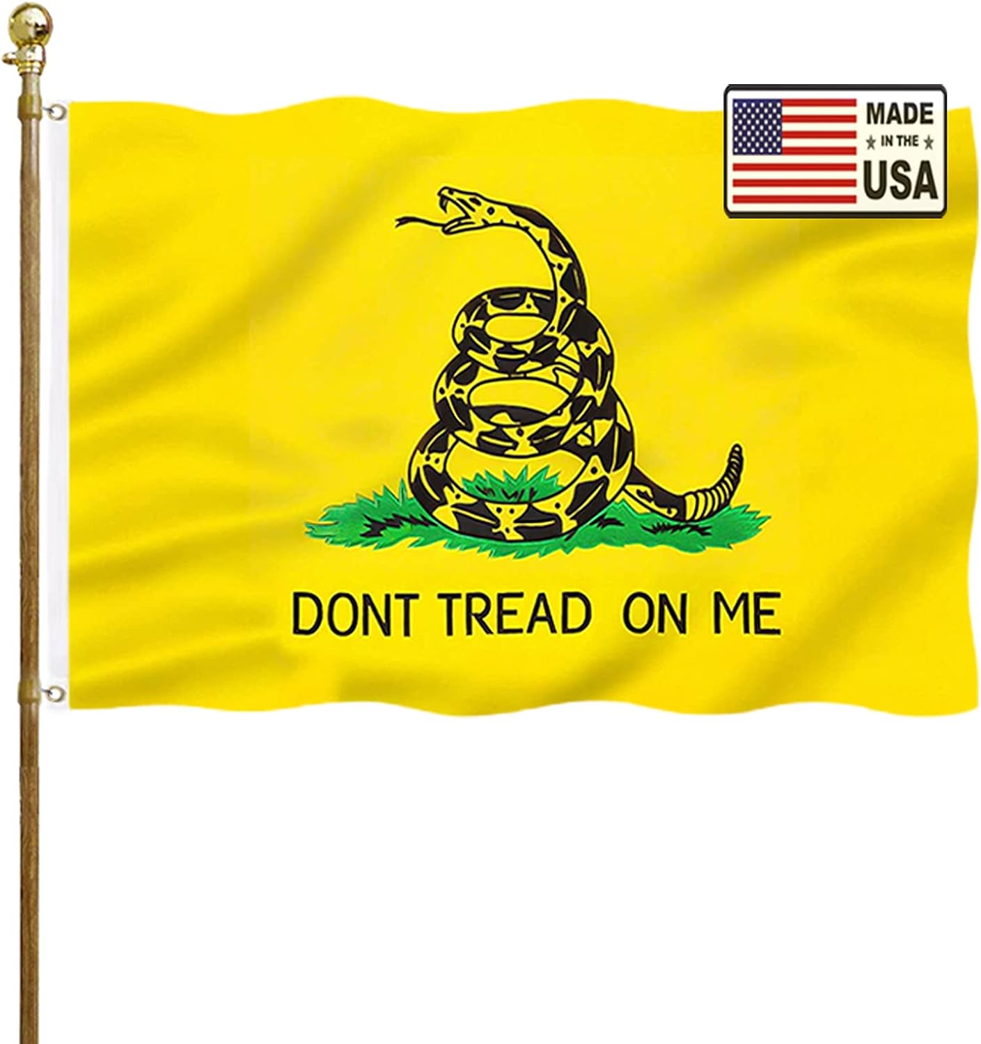 N&B Dont Tread On Me Gadsden Flag 3x5 Outdoor- Vibrant Colors Durable Polyester and Canvas Header Tea Party Flags Yellow Rattlesnake Banner with 2 Brass Grommets