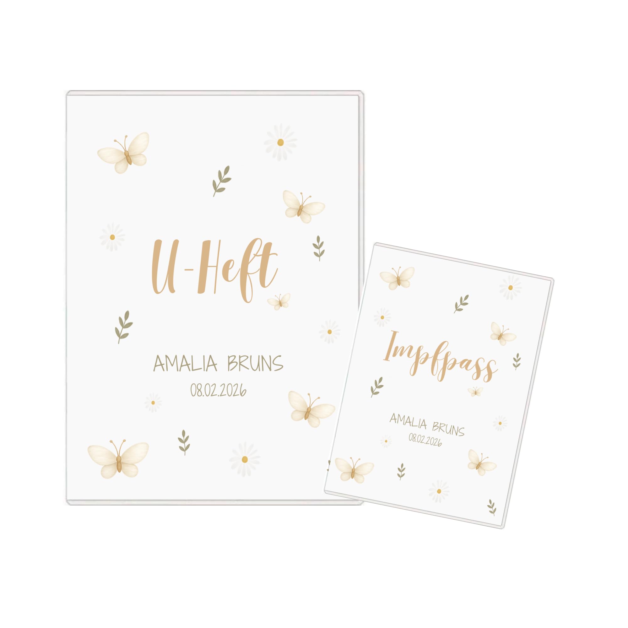 Personalisierte U-Heft Hülle mit Name & Geburtsdatum – U-Heft & Impfpass Hülle Baby – Untersuchungsheft Hülle personalisiert – Baby Geschenk zur Geburt oder Taufe (Schmetterlinge)