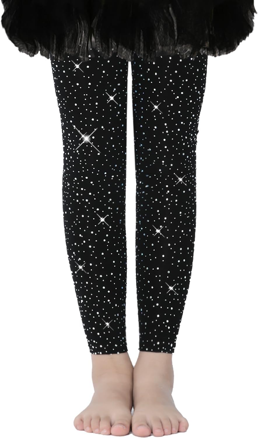 Girls Sparkle Rhinestone Tights Ultra-Soft Footed Dance Stockings Cospaly Accessories Large Footless Black