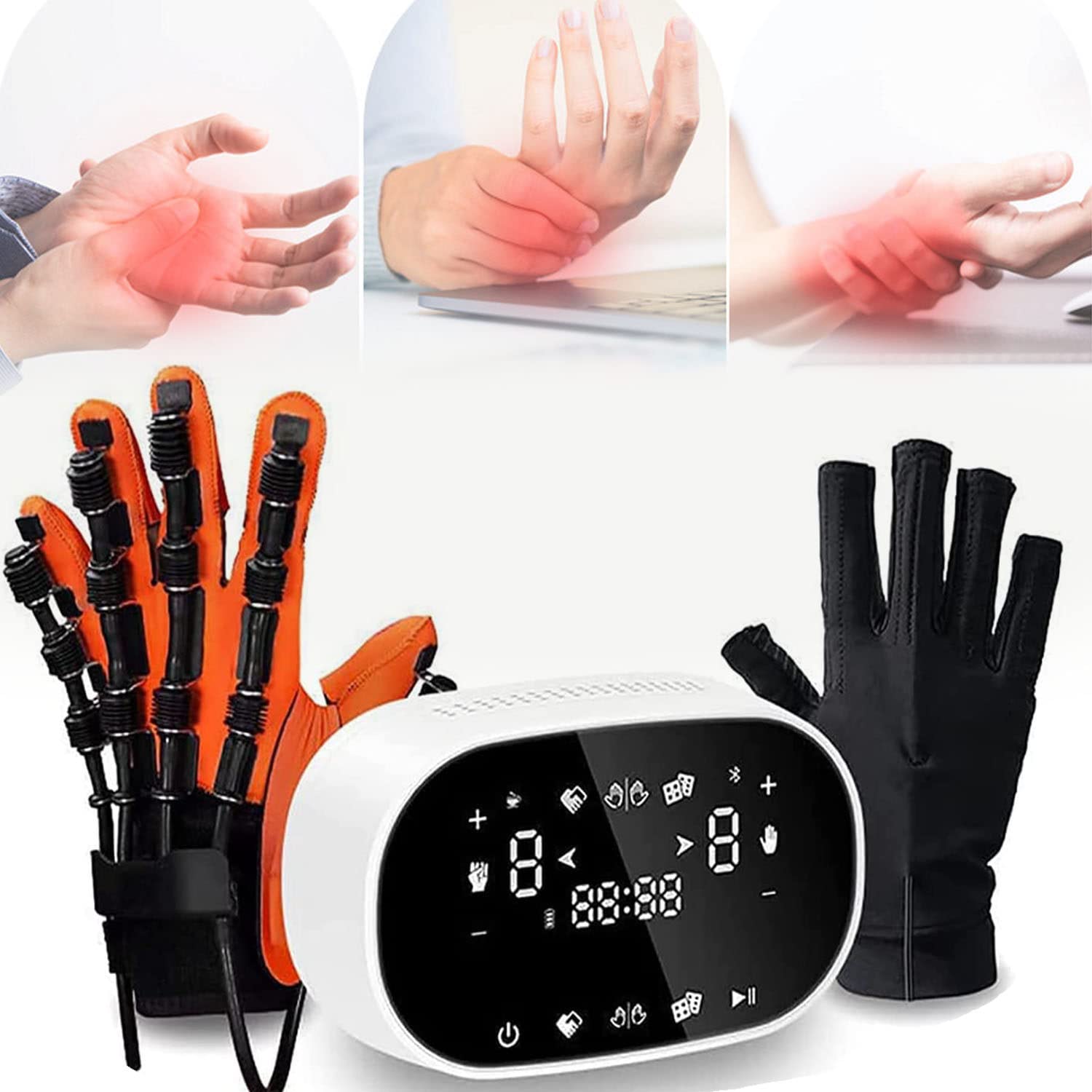 Esercitatore per Le Dita della Mano, Guanti per Robot per la Riabilitazione, Esercitatore Elettrico per Dita della Mano, per L'Allenamento di Correzione della Flessione delle Dita,Orange-RighthandXL