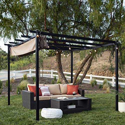 Best Choice Products 10x10ft Extra-Large Outdoor Pergola, Patio Shelter w/Retractable Sun Shade Canopy Cover, Weather-Resistant Fabric, Steel Frame, 16 Ground Stakes - Black - Image 4