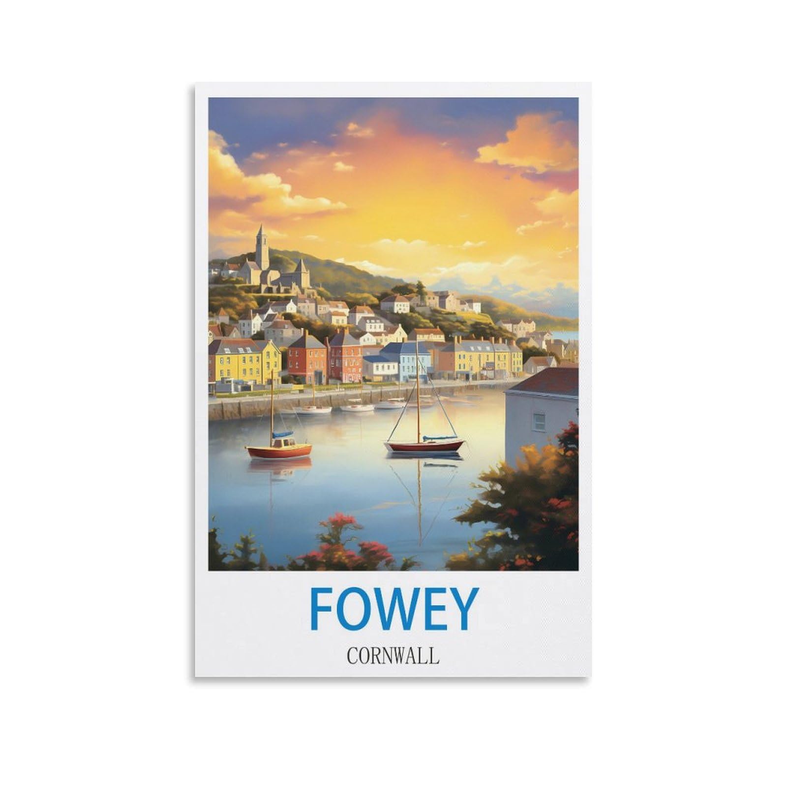 Ndoud Unframe-Style Fowey Cornwall Vintage Travel Posters 12X18inch(30X45cm) Wall Art Picture Print Canvas Painting For Living Room Home Decor