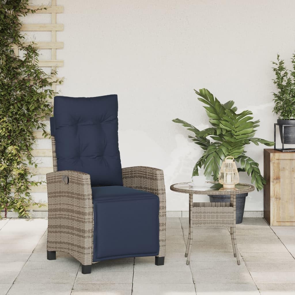 Reclining Patio Chair with Footrest Gray Poly Rattan Lawn Chairs