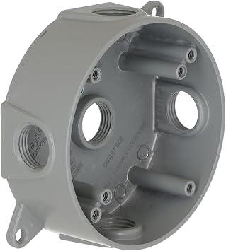 BELL 5361-0 Round Weatherproof Box, Five 1/2 in. Threaded Outlets, Gray