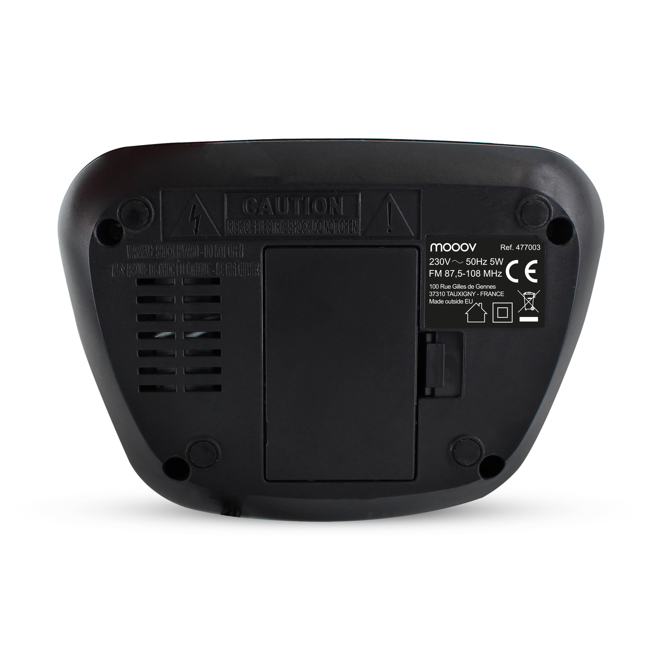 METRONIC 477003 Radio-Réveil FM Double Alarme (Programmable Radio FM ou Buzzer) avec Grand Ecran Affichage Rouge, Fonction Snooze, Alimentation Secteur + Sauvegarde Piles, Simple d'Utilisation - Noir