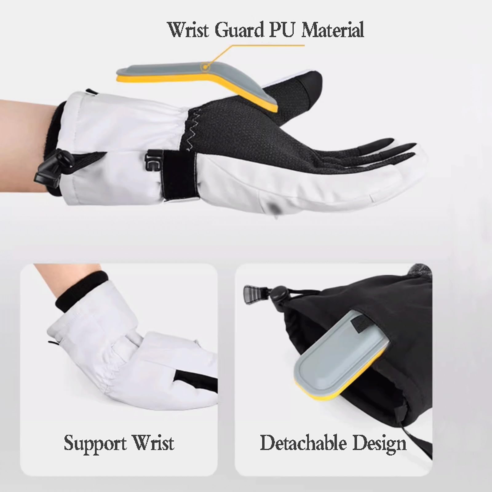 Guanti sportivi invernali | Guanti da sci con protezioni per il polso Guanti da snowboard Guanti impermeabili in Kevlar Touch Screen Guanti antivento e caldi