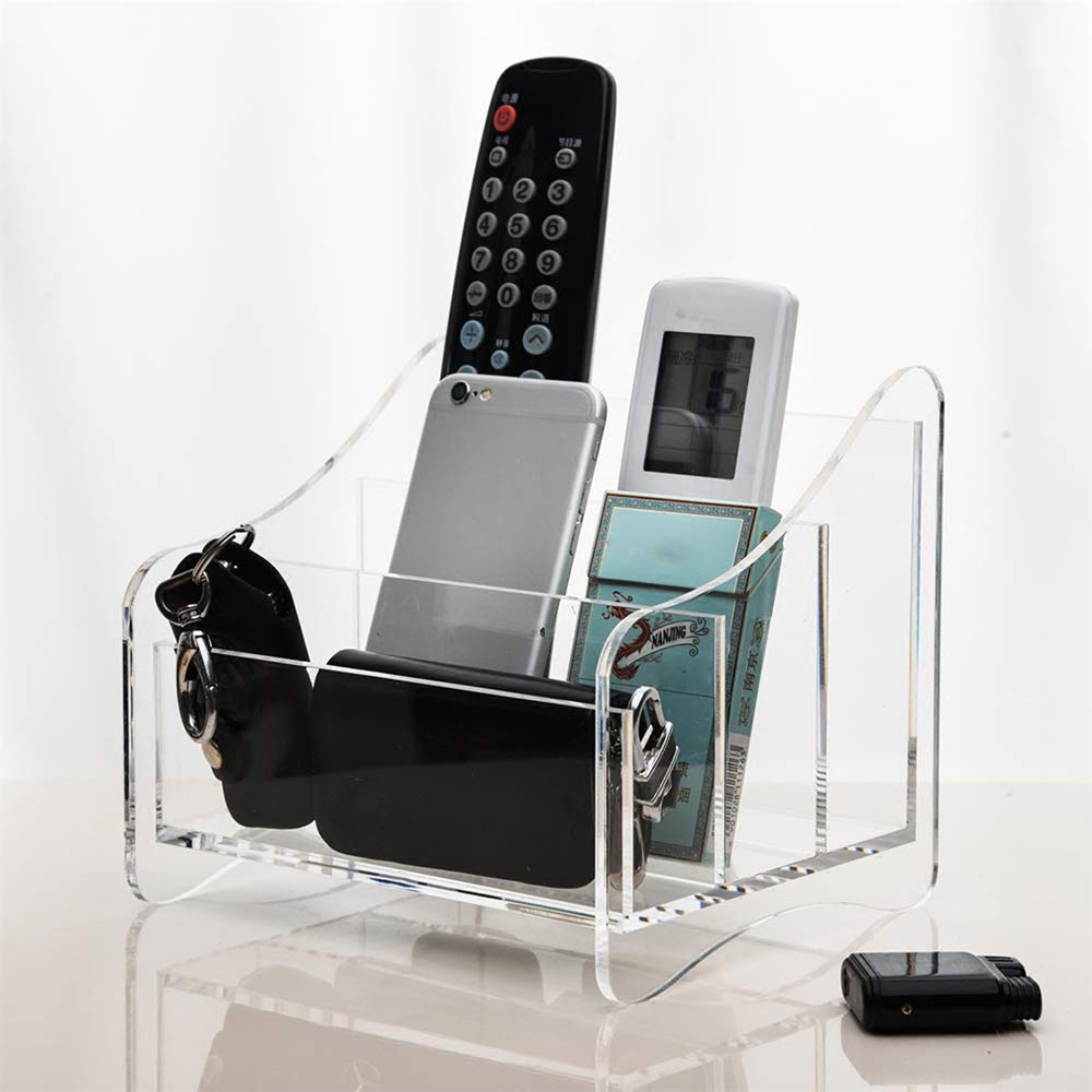 Bandeja organizadora de maquillaje de acrílico transparente, caja de almacenamiento de vitrina cosmética de 3 espacios, for lápiz labial, brochas de maquillaje y productos for el cuidado de la piel,Bl