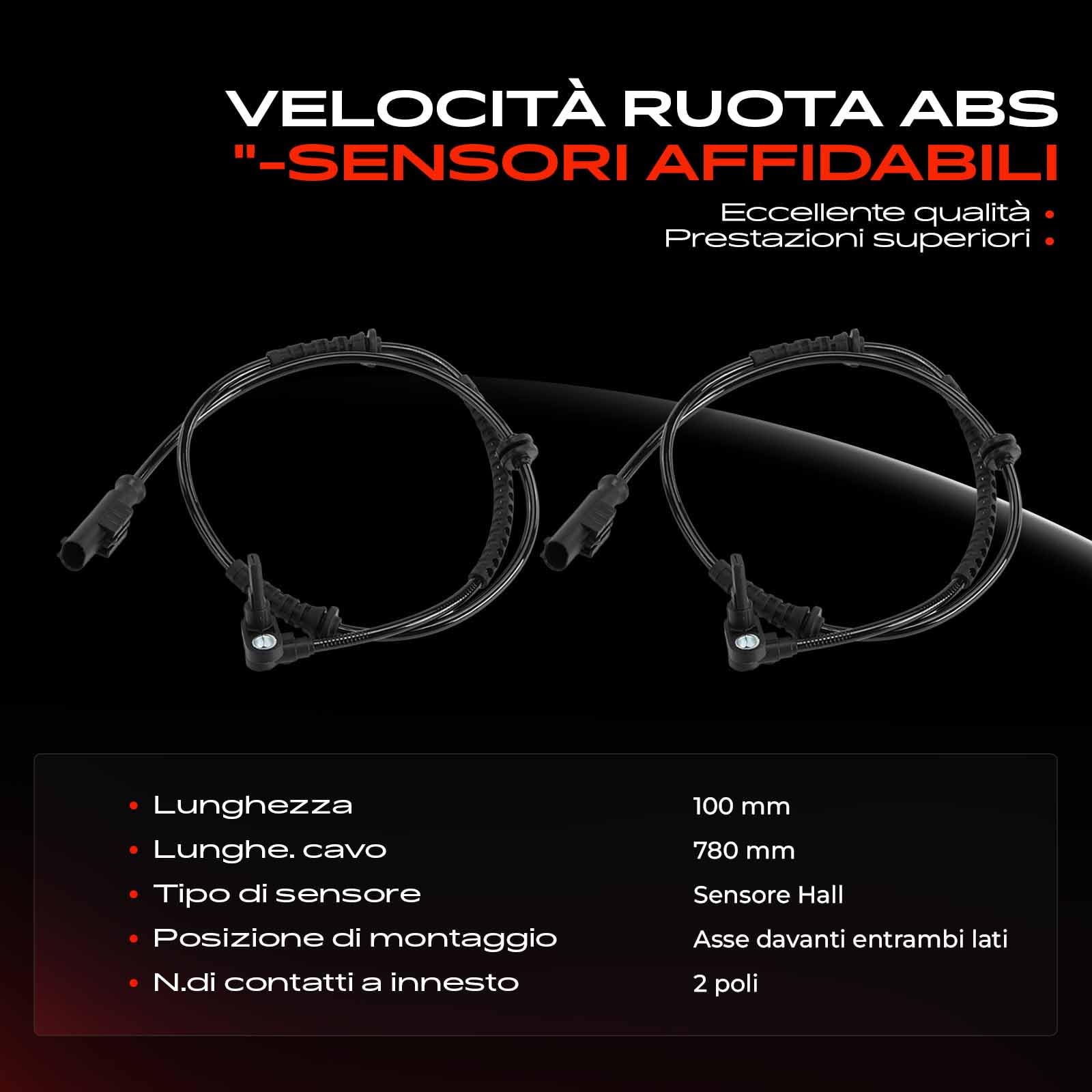 Frankberg 2x Sensore Velocità Ruota Sensore ABS 2-Poli Compatibile con 500L 351 352 0.9 0.9 Natural Power 1.6 D MultiJet 1.3 D MultiJet 1.4 1.4 LPG 2012-2025 Replace# 52009180,51884745