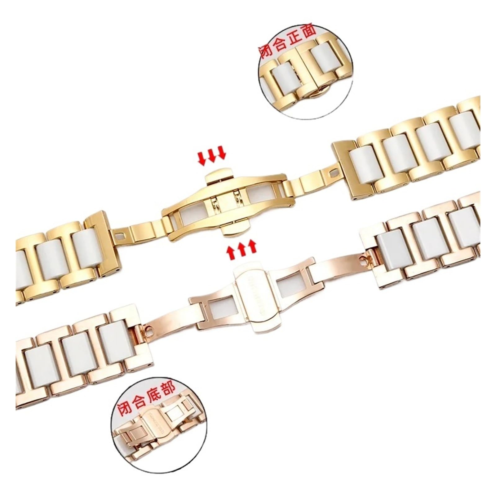 HMFang Cinturino for Orologio in Ceramica E Acciaio Inossidabile, da Uomo E da Donna(Gold Black,12mm)