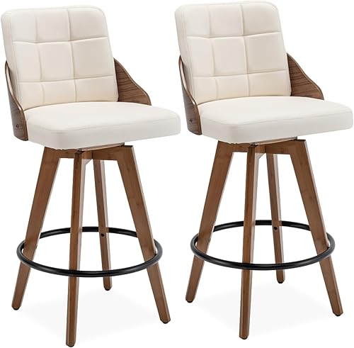 Taburete de mostrador, taburete de bar tapizado giratorio gratuito 360 de 26 pulgadas con taburetes de bar giratorios de altura de mostrador trasero