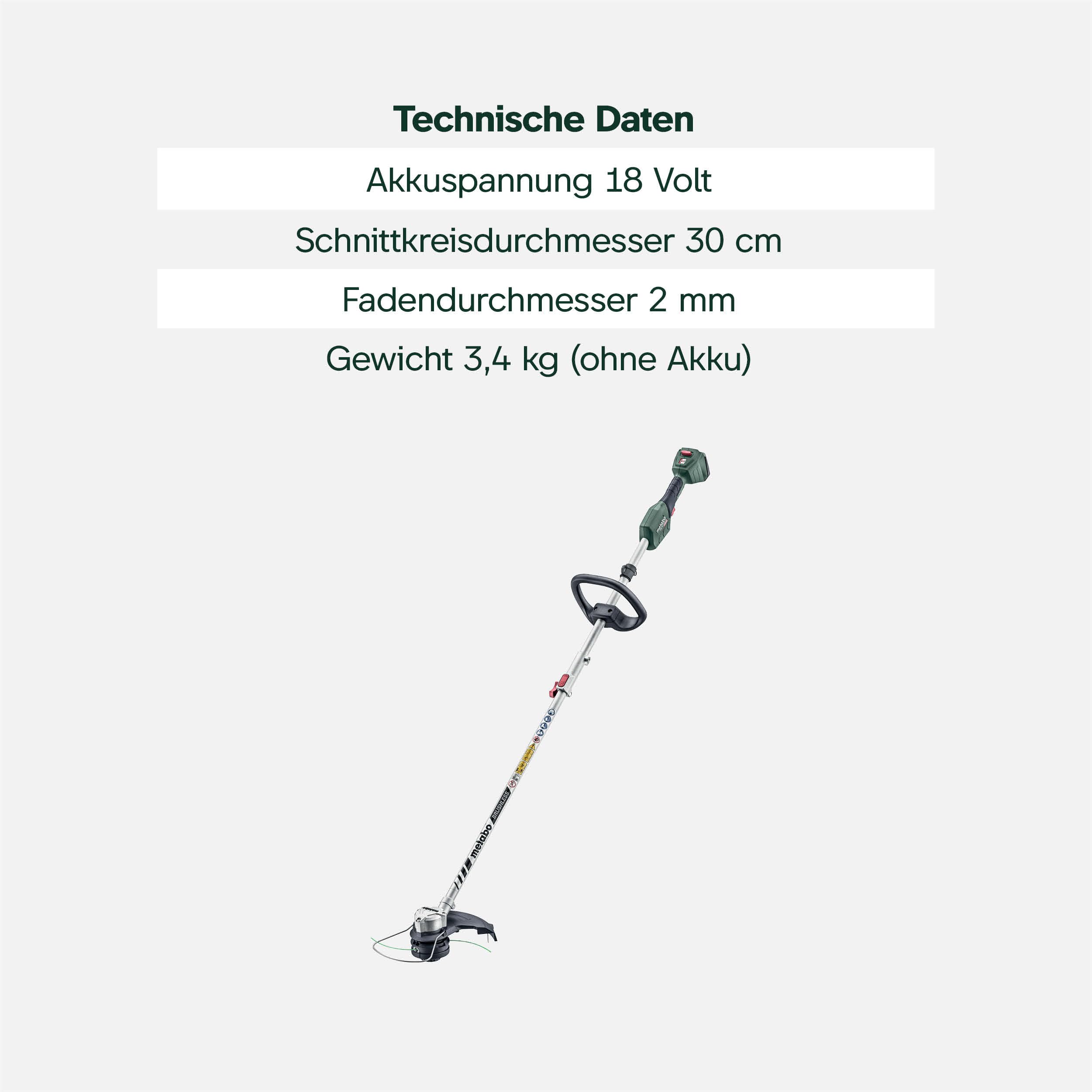 metabo Akku-Rasentrimmer RTD 18 LTX BL 30, Brushless Rasenkantenschneider