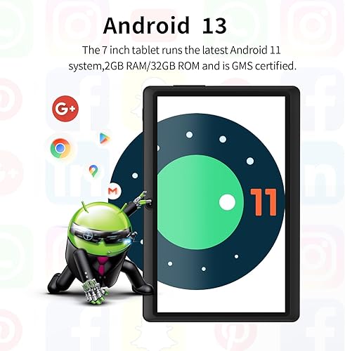 Miniatura 5 de PRITOM K7PRO Tablet de 7 pulgadas con funda de 32 GB - Tablet PC Android 13 con procesador de cuatro núcleos, pantalla HD IPS, cámara dual, WiFi,