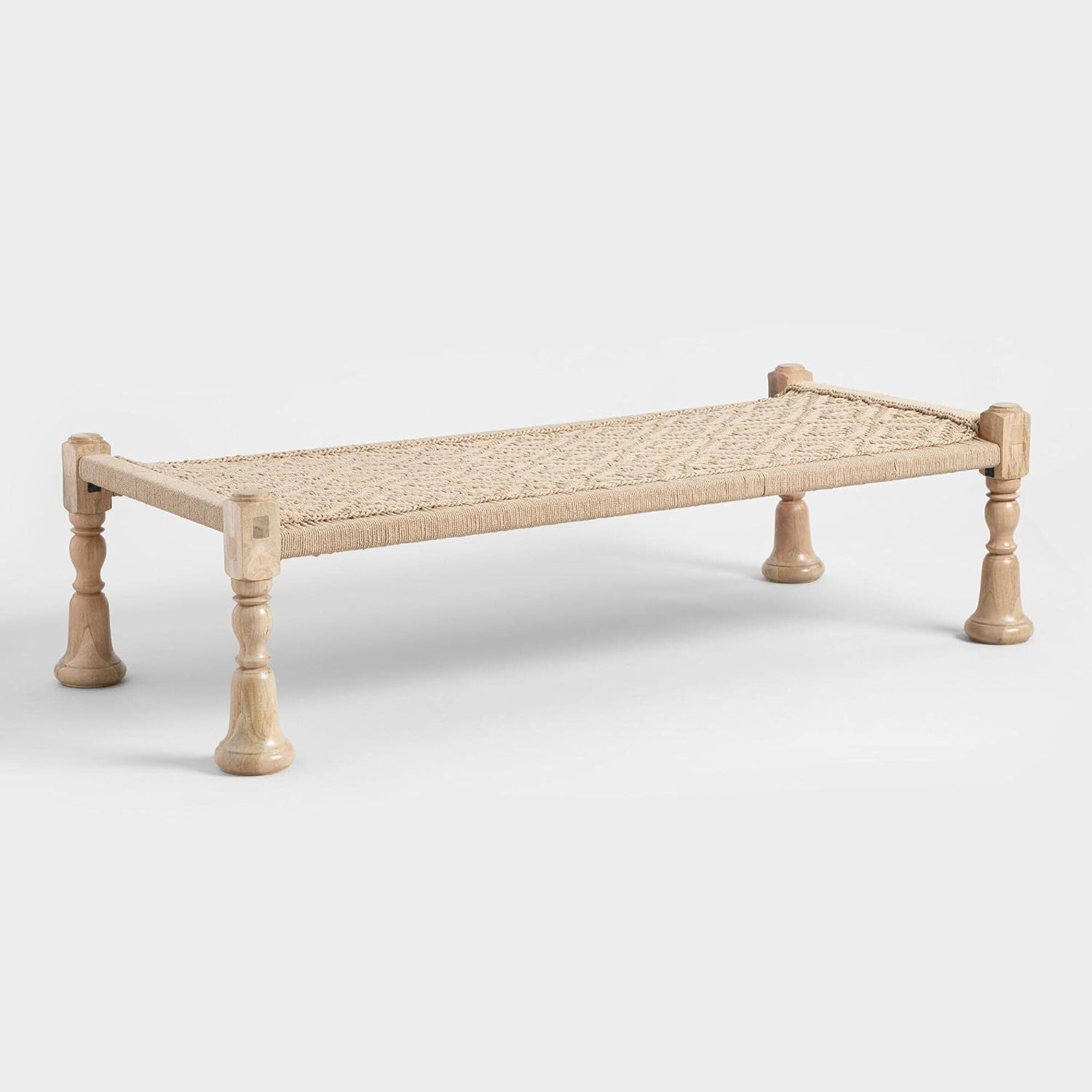 Craftlia Solid Wood Handcrafted Charpai Jute and Wood Charpoy Bench