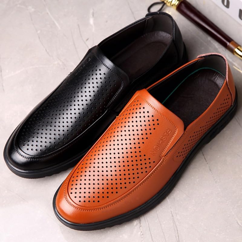 Men's Hollow Breathable Casual Leather Shoes Comfortable Soft Sole Slip-on Business Formal Leather Shoes for Men3