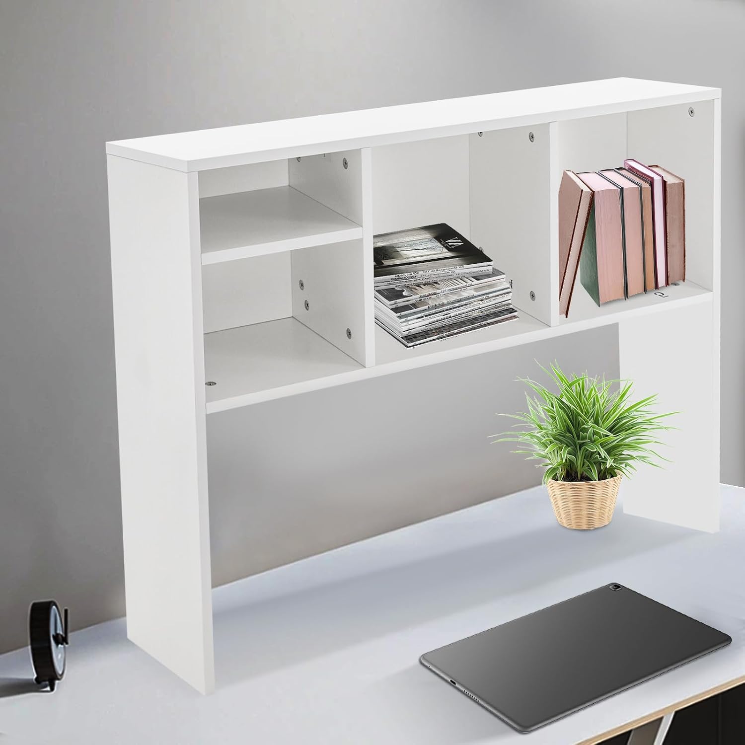 Computer Desk Bookshelf Organizer, Desk Bookcase Storage Shelf Rack, Countertop Display Shelf, for Study Rooms, Dorms, Kitchens, Bedrooms, Living Rooms, Offices, White