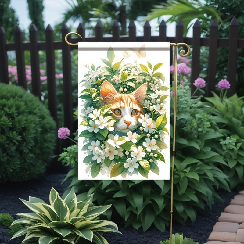 Spring Cat Garden Flag 12x18 Inch Double Sided for Outside Cute Orange Cat with White Flowers Yard Flag for Outdoor Lawn Patio Porch Garden Spring Summer Floral Decoration Home Decor - Image 6