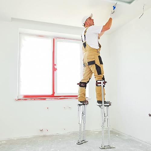 Miniatura 9 de Yescom Zancos para paneles de yeso de 24 a 40 pulgadas, ajustable, de aluminio, con protección para rodillera, para pintor, cinta, plata