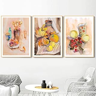 Quadro Su Tela Di Lino 3 Pezzi Stile Retrò Natura Morta Foglia D'Acero Arance Tela Pittura Wall Art Nordic Poster E Stampe Immagini A Parete Per La Decorazione Del Soggiorno Con Cornice 40 * 60 Cm * 3