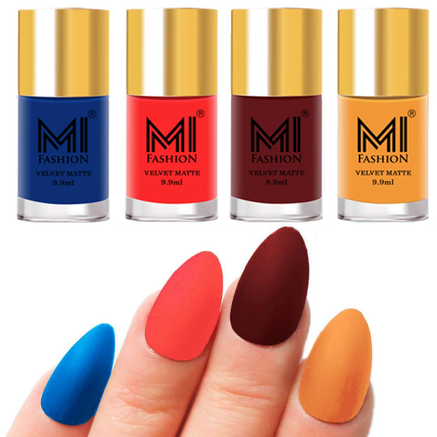 MI FASHION Velvet Matte Nail Polish Combo Pack Trendy & Stylish Colours 9.9ml Navy Blue, Neon Orange, Maroon And Saffron Orange (Pack Of-4)-picture-25