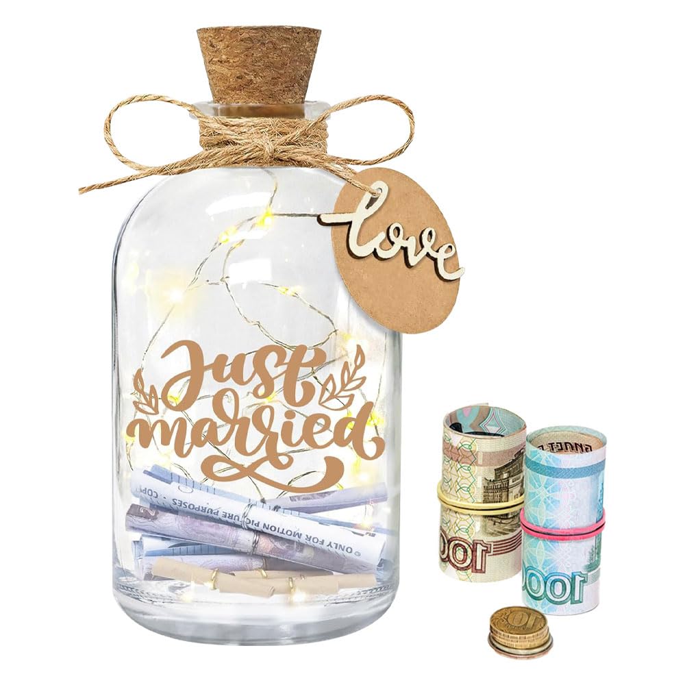 ZOYDP Luz LED Botella, Regalos para Bodas, Regalos de Boda para Dar Dinero como Regalo, Tapon Botella Luz Led, Regalos de Boda para Los Novios (Just Married)