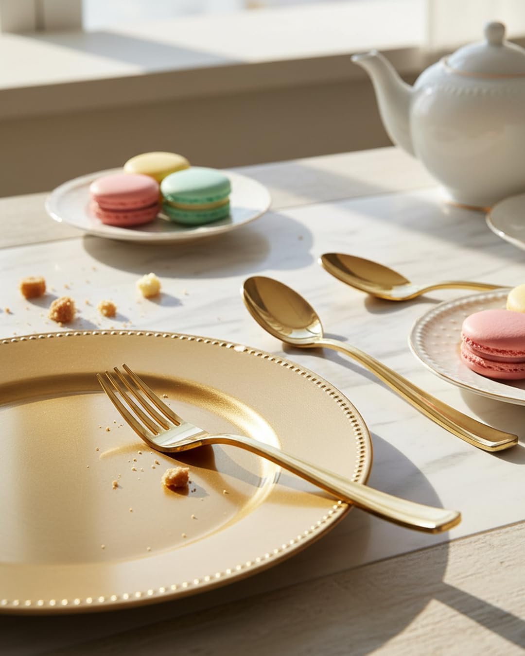 BUCLA 200-Piece Gold Plastic Silverware - Heavy Duty Disposable Cutlery Set - 100 Gold Plastic Forks & 100 Spoons for Catering, Party, Dinner, Wedding - Image 6