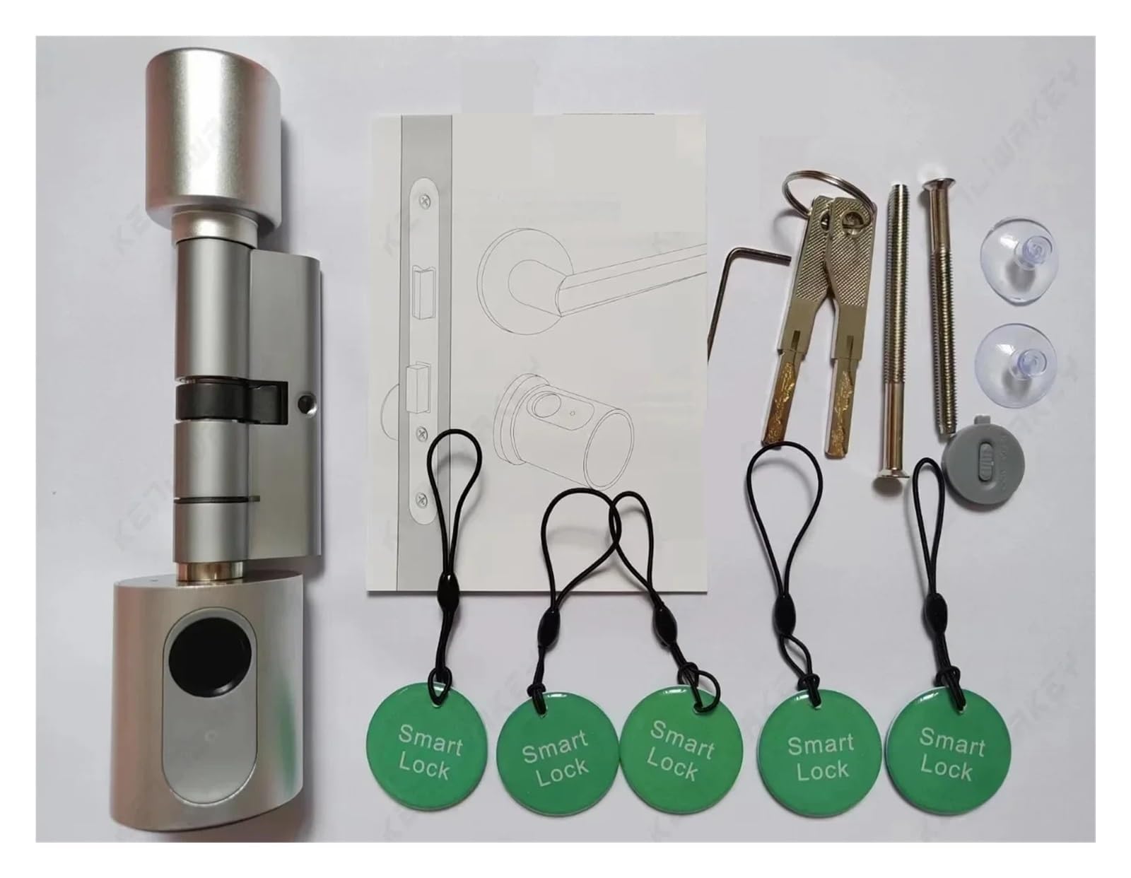 Tuya Smart Home Deurslot DIY Cilinder Vingerafdruk APP Sleutel IC-kaart Ontgrendelen Elektronisch Smart Lock Digitale Keyless Vervanging (Color : A Bluetooth, Size : 30 to 55