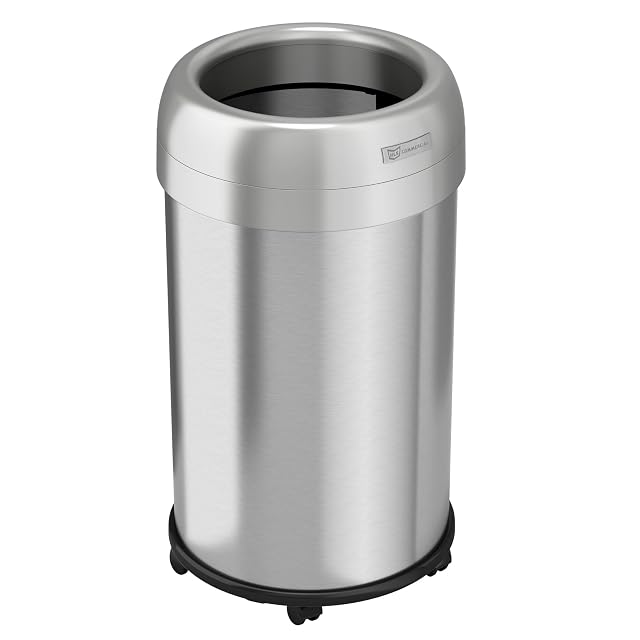 13 Gallon 49L Stainless Steel Round Open Top Trash Can with Wheels and Dual Odor Filters Hotel Store