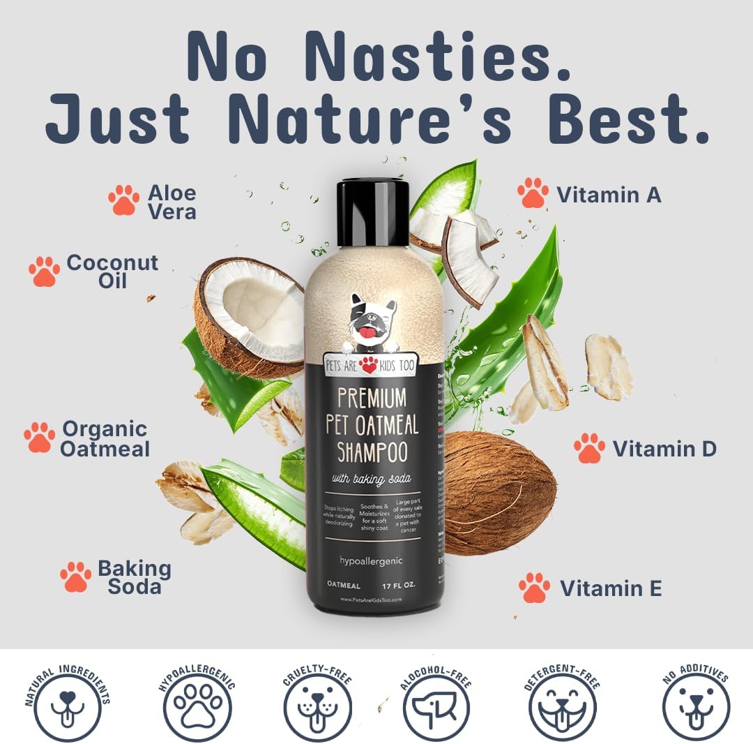 Pets Are Kids Too Oatmeal Dog Shampoo Baking Soda Hypoallergenic Anti Itch Moisturizing Soothing Deodorizing Pet Care Safe Puppy Shampoo Sensitive Skin Cat Shampoo - Coconut Based Cleanser 17 fl oz image 6 of 9 B074NC67TB