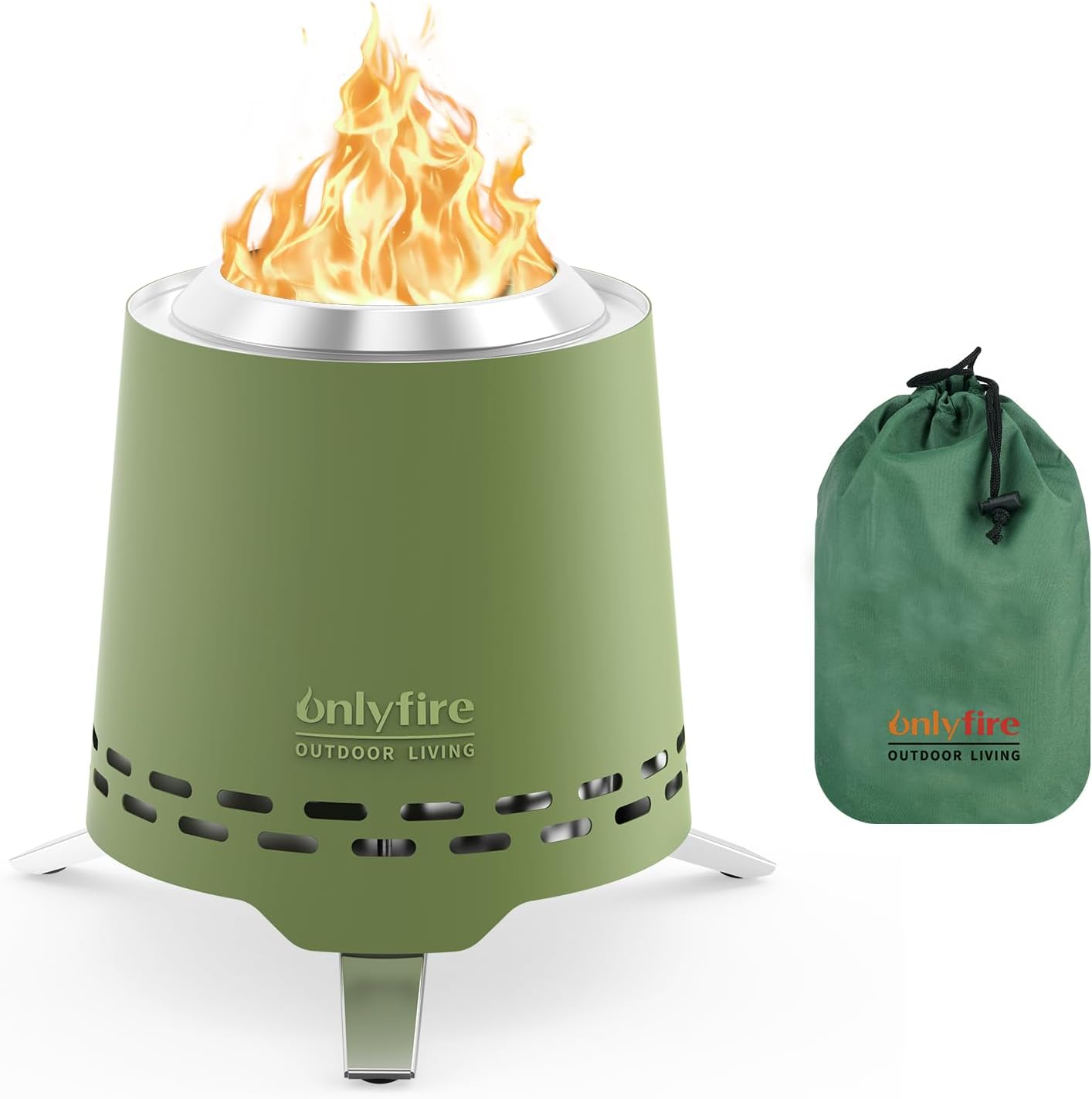 ONLYFIRE OUTDOOR LIVING 2-in-1 Smokeless Fire Pit with Pot Bracket & Carry Bag, 7.8” Portable Camping Stove Wood Burning Tabletop Fireplace for Patio Backyard RV Tailgating, Green FP053