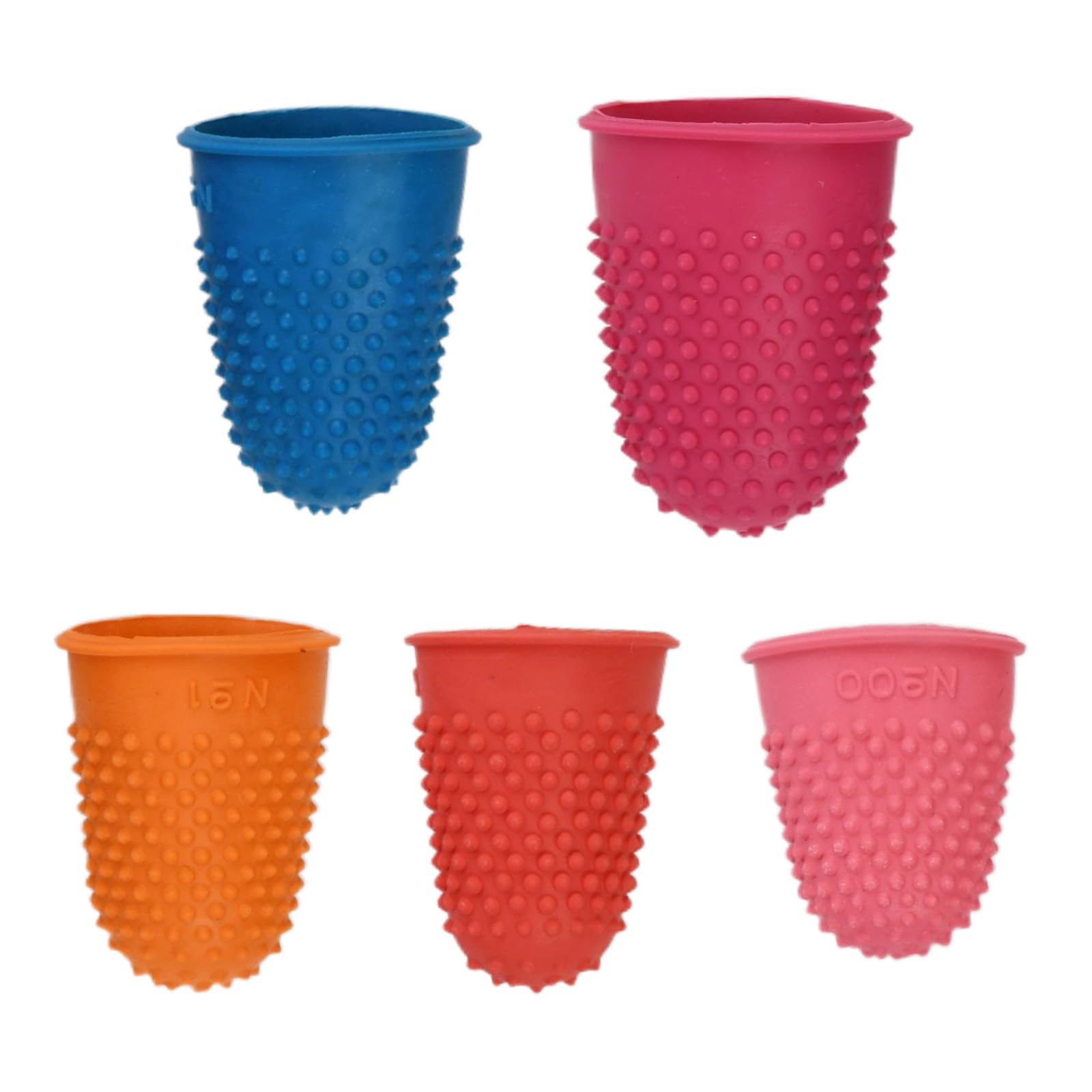 FooYee 5 Pieces Finger Protectors, 5 Sizes and Colors Reusable Rubber Thimbles, Thimble for Hand Sewing, Anti-Slip Thumb Protector for Paperwork Cutting Embroidery Money Counting Crafts