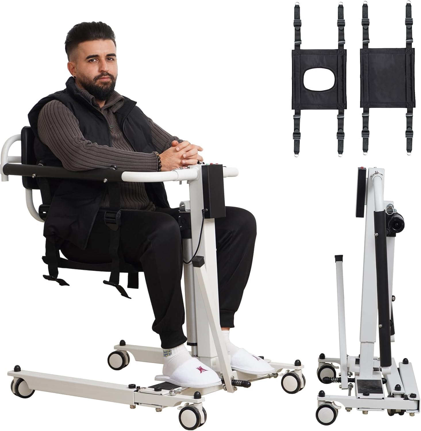 Upgrade Electric Patient Lift Transfer Chair, Foldable Wheelchair Patient Lift for Home,Portable Wheelchair Patient Transfer Chair for Seniors, Lift Aid Transport Chair (Folding Electric)