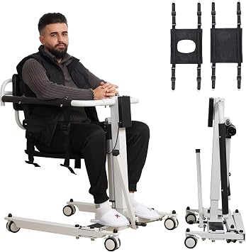 Electric Patient Lift Transfer Chair, Foldable Wheelchair Patient Lift for Home, Portable Wheelchair Patient Transfer Chair for Car, Lift Aid Transport Chair for Disabled Folding Electric