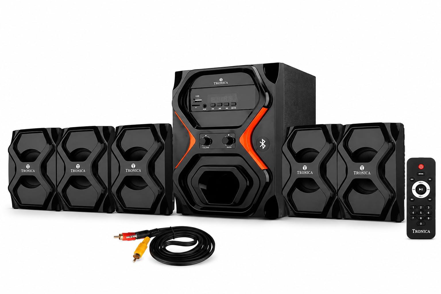 tronica republic series 5.1 bluetooth home audio speaker with fm/aux/usb/sd card support and remote control (black)